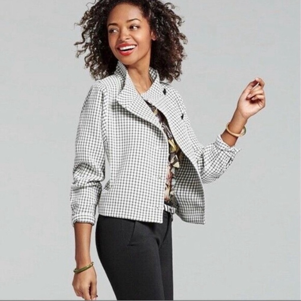 CAbi Size S White & Black Windowpane Blazer #3173